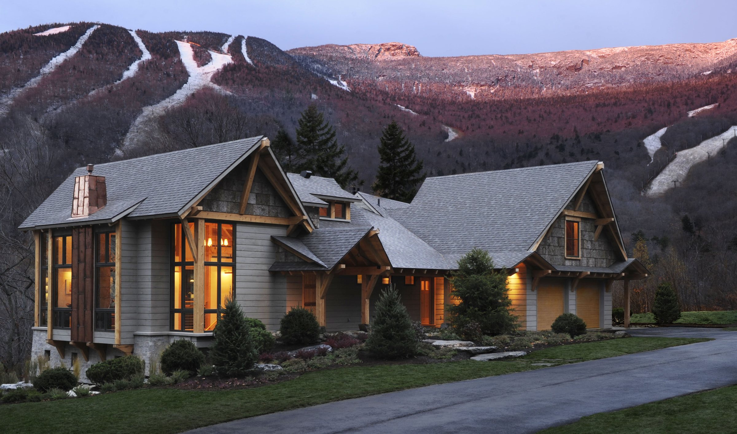 HGTV Dream Home in Stowe, Vermont, at dusk